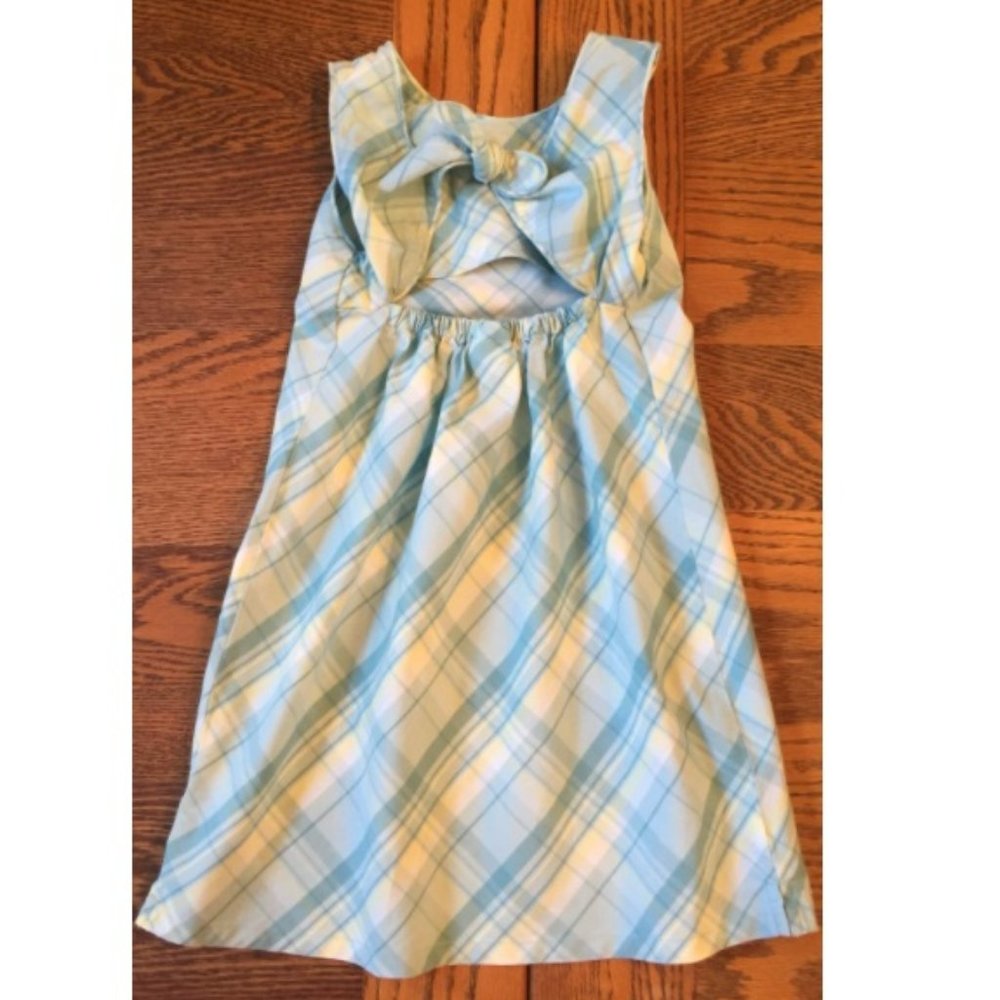 Old Navy Light Blue Plaid Sun Dress with Bow Tie Back 100% Cotton
